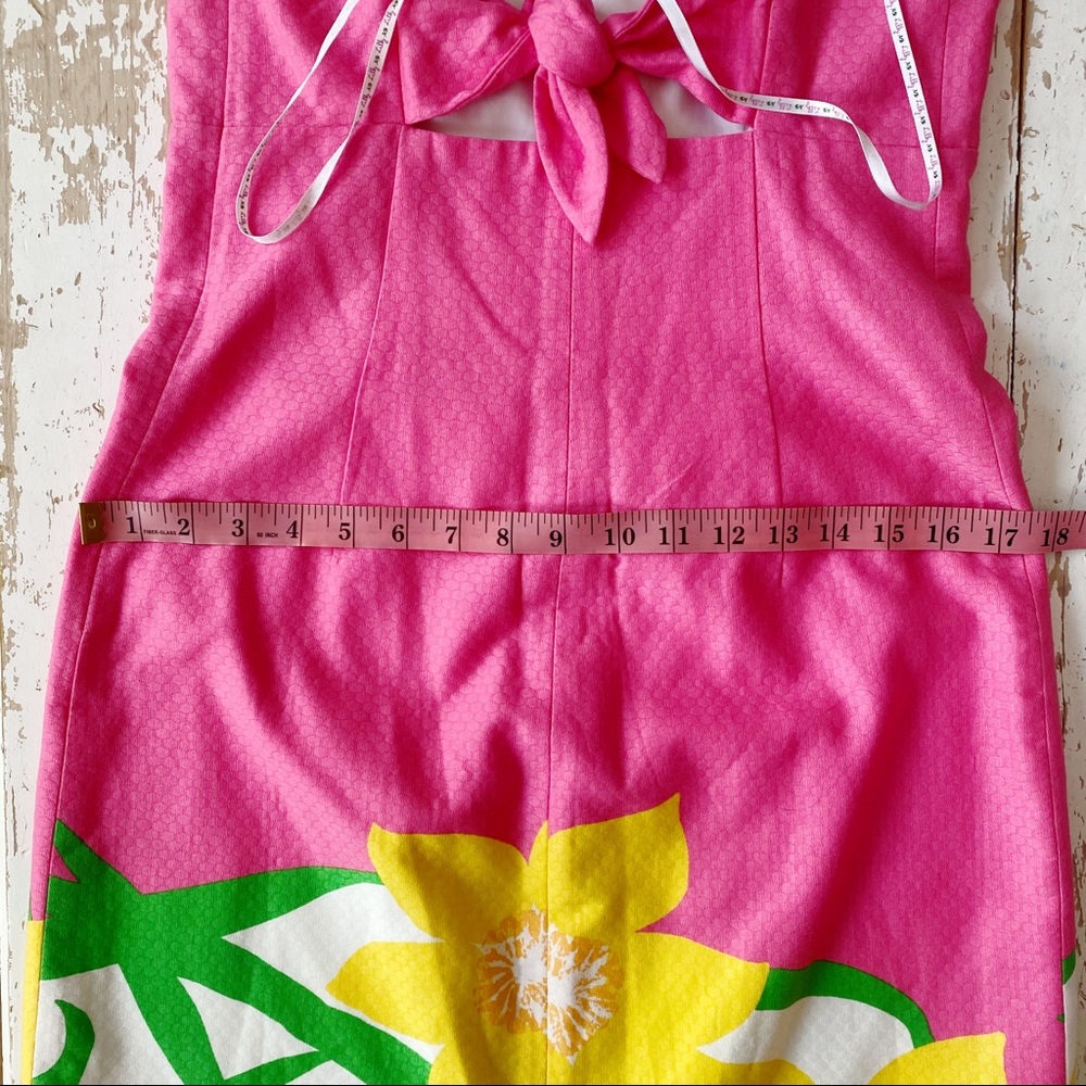 Lilly Pulitzer Pink Strapless Dress with Yellow Floral Border - Picture 9 of 10